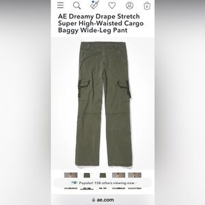 American Eagle super high rise baggy wide leg cargo pants. Green. Size 0